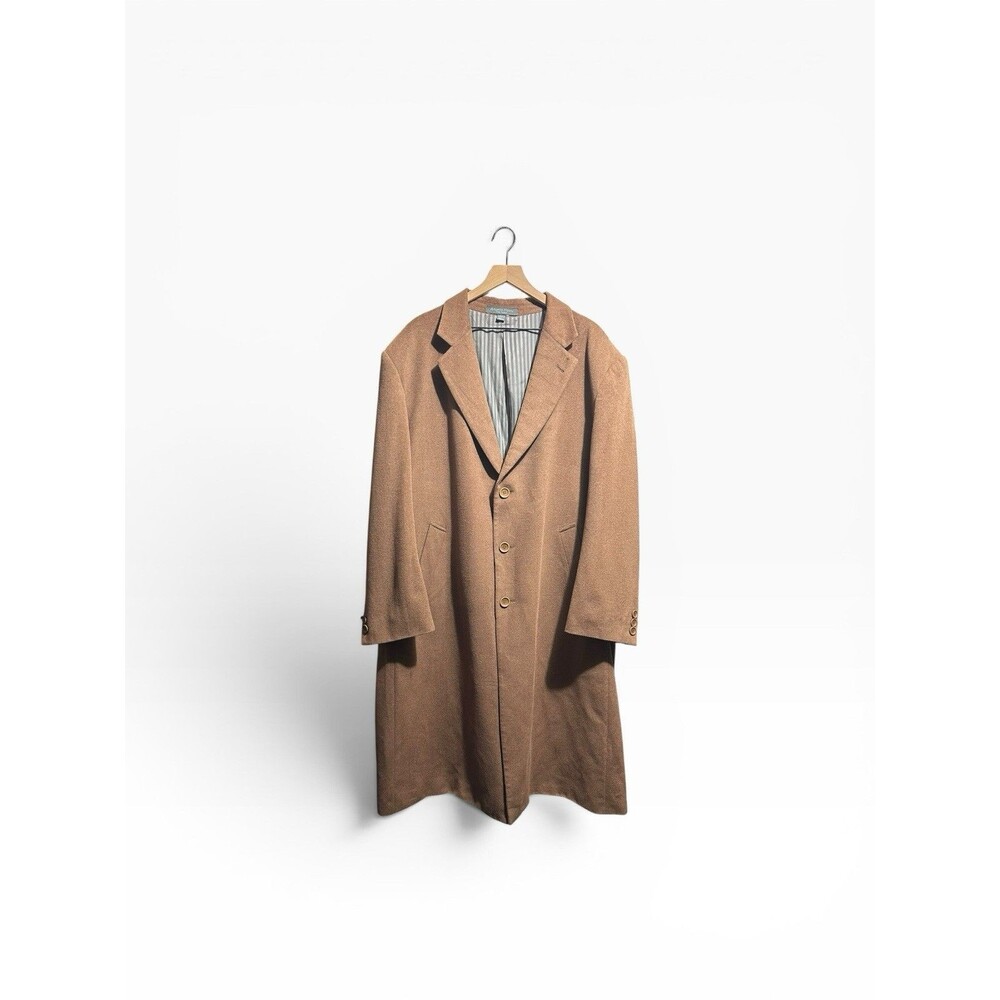 Angelo Rossi Hand Tailored Men’s XL Camel Brown Wool Long Overcoat Chesterfield